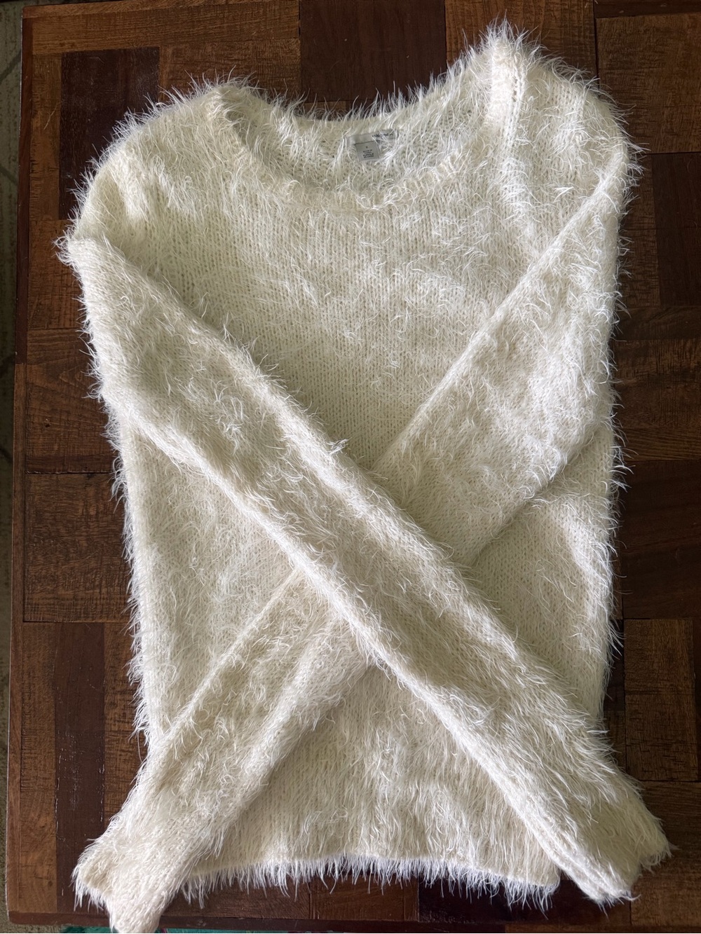 Halogen Ivory Fuzzy Crewneck Sweater